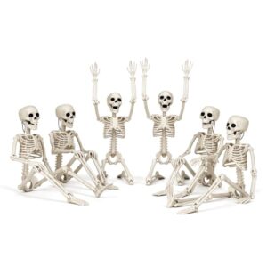 6 Stück Halloween Skelett Deko, 40cm Mini Skelett mit Beweglichen Gelenken