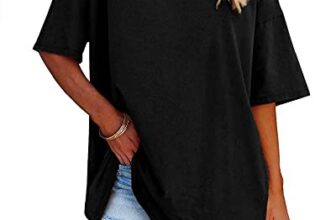 Ebifin Damen Tshirt Oversize Oberteile Rundhals,Schwarz,XL