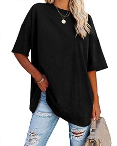 Ebifin Damen Tshirt Oversize Oberteile Rundhals,Schwarz,XXL