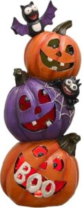 Valery Madelyn Halloween Deko, 25cm Neuheit Harz Kürbis Figur mit LED Licht