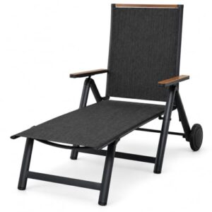 Grand patio Liegen Sonnenliegel Klappbar, Aluminium Gartenliege mit 6-Fach Verstellbare, Mesh Gewebe, Wetterfest, Relaxsessel für Balkon, Terrasse (Schwarz)