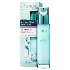 L’Oréal Paris Feuchtigkeitsfluid Sensible Haut für Frauen: frische und geschmeidige Haut & bis zu 72h Feuchtigkeit mit Aloe Water und Hyaluronsäure, Hydra Genius, 1x 70ml