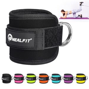 NEALFIT Fußschlaufe Kabelzug, Kickbacks Fußschlaufe, Verstellbarer Fußmanschetten Kabelzug mit Doppelten D-Ringen und Neoprenstütze(Schwarz-Einzeln)