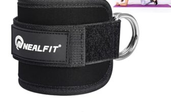 NEALFIT Fußschlaufe Kabelzug, Kickbacks Fußschlaufe, Verstellbarer Fußmanschetten Kabelzug mit Doppelten D-Ringen und Neoprenstütze(Schwarz-Einzeln)