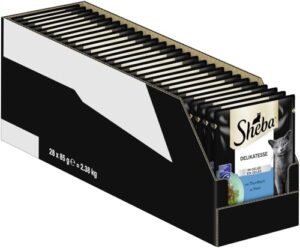 SHEBA Portionsbeutel Nassfutter für Katzen Delikatesse in Gelee mit Thunfisch MSC-Zertifiziert 28 x 85g