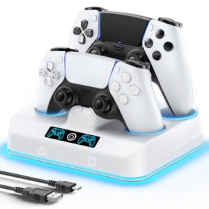 PS5 Controller Ladestation, 2 Studen Schnelle PS5 Ladestation mit 9 RGB Licht, PS 5 Controller Charger kompatibel mit DualSense & Edge Controllern, PS 5 Standfuß mit Ladekabel