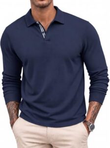 Runcati Herren Langarm Poloshirt mit Kontraststreifen Dunkelblau XXL
