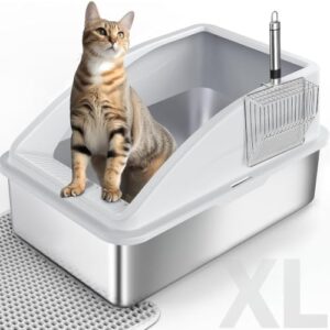 FURTIME Katzenklo Edelstahl XL, 58x37x28.5cm, Silber