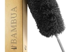 BAMBUA Staubwedel Teleskop – Effektiver Staubfänger mit erstklassiger Mikrofaser – Nachhaltiger Bambusgriff – Premium Staubwischer inkl. Mikrofasertuch – Teleskop Staubwedel lang ausziehbar (140cm)
