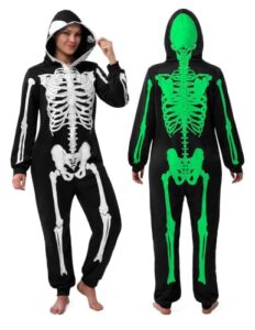 Spooktacular Creations Erwachsene Damen Herren Skeleton Glow in the Dark Einteiler -Overall für Halloween-Kostüm, Süßes oder Saures, Themenparty-XXL