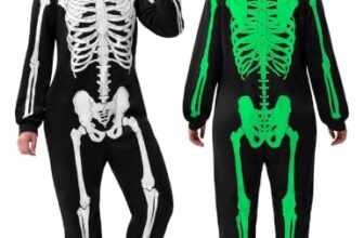 Spooktacular Creations Erwachsene Damen Herren Skeleton Glow in the Dark Einteiler -Overall für Halloween-Kostüm, Süßes oder Saures, Themenparty-XXL