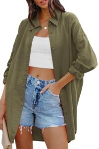 Cicy Bell Damen Bluse Oversized Langarm Button Down Armeegrün XXL