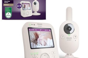 Philips AVENT Philips Babyphone mit Kamera Premium – DEKRA Zertifiziert privat und sicher – 3.5″ Display, x4 Zoom, Nachtsicht, Schlafliedern und Thermometer (SCD891/26)