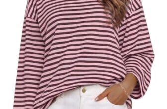 Cuptacc Langarmshirt Damen Herbst Mode Oversized Rosa Kaffee Gestreift XXXL