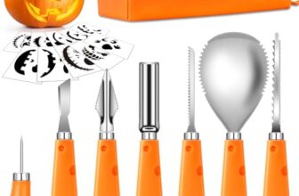 ECtury Kürbis Schnitzset, 7 Stück Schnitzwerkzeug Kürbis + 10 Schnitzvorlagen, Kürbis Schnitzen Werkzeug, Pumpkin Carving Kit, Halloween Kürbisschnitz Set