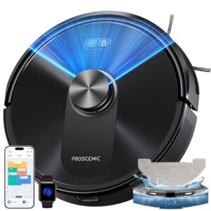 Proscenic Saugroboter mit Wischfunktion, 10000Pa 200Min Laufzeit Staubsauger Roboter,Saug und Wischroboter,Laser Navigation mit No-Go-Zonen,App/Alexa/iWatch,Auto Boost für Tierhaare Teppich Böden