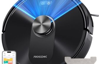 Proscenic Saugroboter mit Wischfunktion, 10000Pa 200Min Laufzeit Staubsauger Roboter,Saug und Wischroboter,Laser Navigation mit No-Go-Zonen,App/Alexa/iWatch,Auto Boost für Tierhaare Teppich Böden