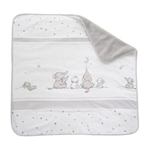 roba Babydecke Sternenzauber – 80 x 80 cm – Baby Kuscheldecke mit Sternen & Elefanten Motiv – Kinderdecke aus weicher Baumwolle – Weiß / Hellgrau