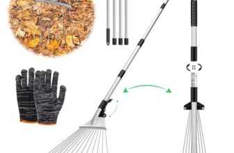 Laubrechen Verstellbar mit Stiel 215cm,Fächerbesen Laubbesen,Laubharke Metall mit Handschuhe,Gartenrechen,Rechen Garten,Laubfächer,Rasenrechen zum Reinigen von Pflanzen, Rasen und Hof