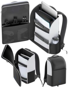 Rysker Rucksack für PS 5 / Slim / Pro-Konsole, voller Schutz PS5 Tasche, große Kapazität PS 5 Reisetasche für Dual Controller, PS Portal, Laptop, Spielkarten, PS5 Rucksack mit 3 Kabel Tasche