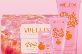 WELEDA Bio Pink Peach Limited Edition Geschenkset – Naturkosmetik Pflege Set mit Duschgel, Handcreme & Lippenbalsa – Pfirsich/Jasmin Duft – Natürliche Hautpflege, Handpflege & Lippenpflege