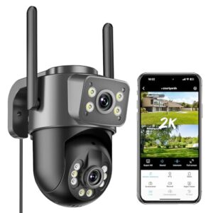 Reobiux 2K Überwachungskamera Aussen mit Doppelobjektiv, PTZ IP Kamera Überwachung Aussen, WLAN Kamera Outdoor mit Automatische Verfolgung, Farbiger Nachsicht, Zwei-Wege-Audio, 24/7 Aufnahme