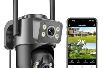 Reobiux 2K Überwachungskamera Aussen mit Doppelobjektiv, PTZ IP Kamera Überwachung Aussen, WLAN Kamera Outdoor mit Automatische Verfolgung, Farbiger Nachsicht, Zwei-Wege-Audio, 24/7 Aufnahme