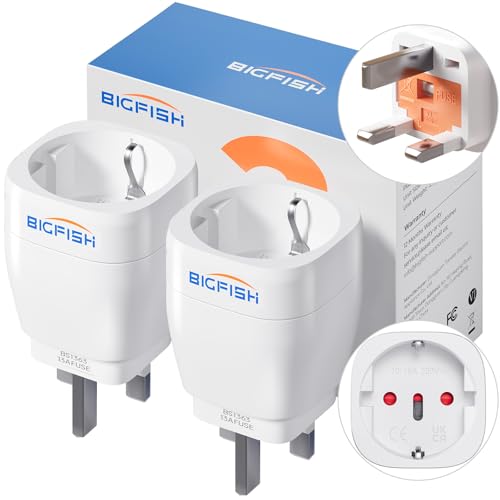 Bigfish UK Adapter 2Pack, Adapter England Deutschland Stecker, Steckdosenadapter England, Reiseadapter UK für EU zu England/Schottland/Irland/Dubai/Maldives, Weiß