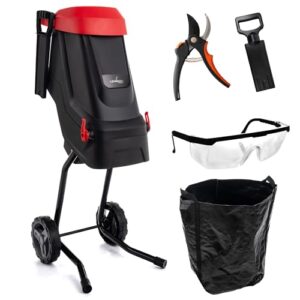 LEHMANN Gartenhäcksler elektrisch, Messerhäcksler für Äste bis 45mm, Laubhäcksler & Holzhäcksler mit 45 L Fangkorb und Zubehör, SK5 Stahlmesser, Transporträder, Sicherheitsschalter, Schwarz