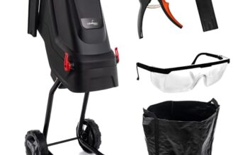 LEHMANN Gartenhäcksler elektrisch, Messerhäcksler für Äste bis 45mm, Laubhäcksler & Holzhäcksler mit 45 L Fangkorb und Zubehör, SK5 Stahlmesser, Transporträder, Sicherheitsschalter, Schwarz