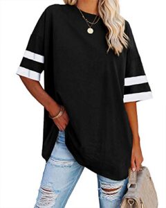 Ebifin Damen Tshirt Oversize Oberteile Rundhals,Schwarz,XXL
