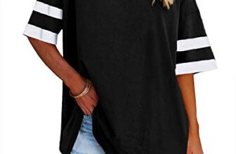 Ebifin Damen Tshirt Oversize Oberteile Rundhals,Schwarz,XXL