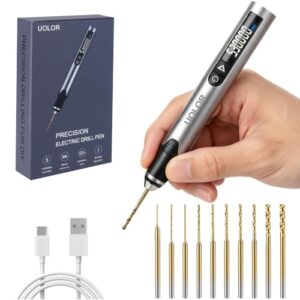 Uolor Verbesserter Elektrische Präzisions-Handbohrmaschine mit 5-Gang, Handbohrer Elektrisch, 30000 U/min, High-Torque, Elektro-Bohrstift Set 10 HSS-Bohrer für Schmuck, Stein, Kunststoff, Harz DIY