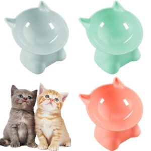 Roysmart 3 Stück Futternapf Katze, Katzennapf, Katzennapf Erhöht Fressnapf Katze mit 15° Neigung Design, Anti Erbrechen Fressnapf Katze Wasser Fütterung Schüssel für Katzen (Rosa, Grau und Grün)