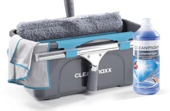 CLEANmaxx Fensterreiniger Set | 7-TLG. Fensterputzer Set für Oberflächen in Haus & Auto – inklusive Fensterabzieher, Fensterwischer, Reiniger, Wischtuch, Eimer und Halterungen für Wischer & Abzieher