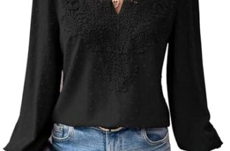 TUUHAW Tunika Damen Boho Bluse Langarmshirt Top Fließend Schwarz XL