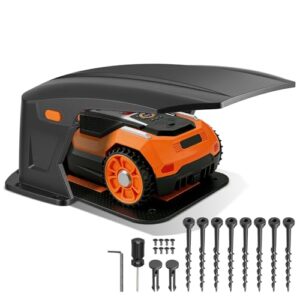 Jaxguom Mähroboter Garage mit Klappdach, Garage für Mähroboter mit Serviceklappe,Rasenroboter Garage wetterfest,UV- & Regenschutz,Ohne Signalstörung,70.5x57x33cm