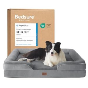 BEDSURE orthopädisches Hundebett ergonomisches Hundesofa, 89x63cm, grau