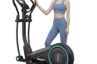 Dripex Crosstrainer für Zuhause, Magnetischer Ellipsentrainer mit 8 kg Schwungrad, leiser und laufruhiger Ellipsentrainer für Zuhause, 16 Widerstandsstufen, 38 cm Schrittlänge, LCD-Monitor (Blau)