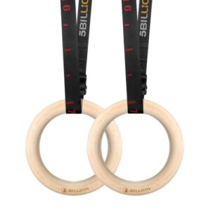 5BILLION Turnringe Holz Gymnastikringe Ringe Turnen für Fitness mit Hochfeste Nylon Gurtbänder mit Schnellschnallverschlüßen aus Metall verstellbaren-28mm