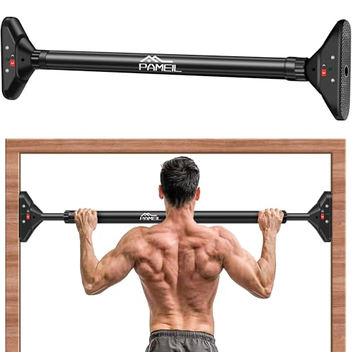 Pameil Klimmzugstange Türrahmen, Pull Up Bar Tragkraft bis 200 Kg | Ohne Schrauben & Bohren. 360° drehbares Zahnradschloss, ausziehbar 75-94cm. Stabil bis 200kg. Für Zuhause & Fitness.