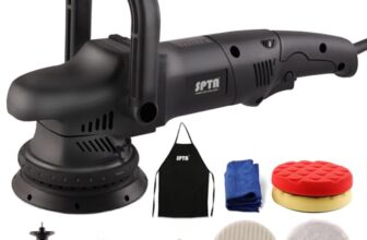 Exzenter Poliermaschine, Exzenterpolierer, SPTA 15mm-1100W Polierer mit 6 Variable Geschwindigkeit 2000-4800RPM, 125 mm Polierteller, Polierschwamm, zum Polieren von Auto, Möbeln – DA503