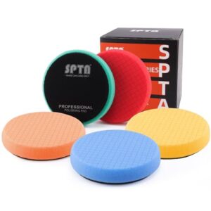 SPTA 5tlg 150mm Polierschwämme Pad Wachs Schwämme Pad Polierschwamm Auto Polieren Pad Schwamm Polierschaum Pad Set für Exzenter Poliermaschine Schleifmaschine – Auto polieren Profiset