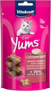 Vitakraft Cat Yums, Katzen Leckerli, weicher Katzensnack gefüllt mit Leberwurst, im wiederverschließbaren Beutel, ohne Zusatz von Zucker (1x 40g)