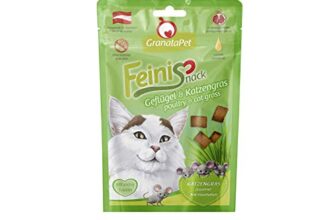 GranataPet FeiniSnack Geflügel & Katzengras, Leckerchen für Katzen, bekömmlicher Katzensnack, Katzenleckerli ohne Getreide & Zuckerzusätze, Belohnung für verspielte Samtpfoten, 50 g