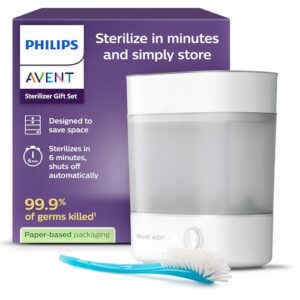 Philips Avent Sterilisator-Geschenkset – Elektrischer Dampfsterilisator mit Flasche und Saugerbürste, einfaches Reinigen und Sterilisieren von Babyfläschchen, Milchpumpen, SCF291/30