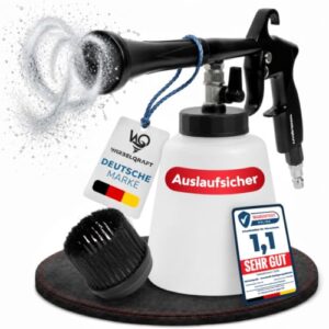 Wirbelqraft® Druckluft Reinigungspistole – robuste Ausblaspistole mit Wirbel-Effekt für wirkungsvolle Auto/KFZ-Innenreinigung – Komplett-Set mit 1L Füllbehälter, Bürstenaufsatz & Luftdruckpistole
