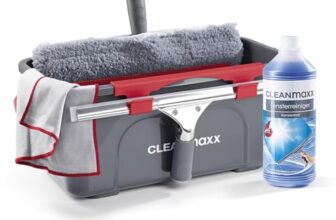 CLEANmaxx Fensterreiniger Set | 7-TLG. Fensterputzer Set für Oberflächen in Haus & Auto – inklusive Fensterabzieher, Fensterwischer, Reiniger, Wischtuch, Eimer und Halterungen für Wischer & Abzieher
