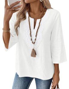 Rapbin Weiße Bluse Damen 3/4 Arm Vintage Elegante Oberteile Spitze Tunika