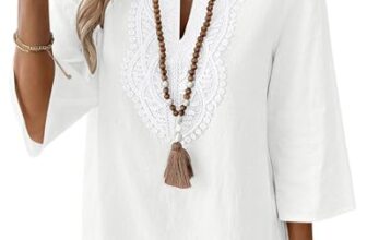 Rapbin Weiße Bluse Damen 3/4 Arm Vintage Elegante Oberteile Spitze Tunika